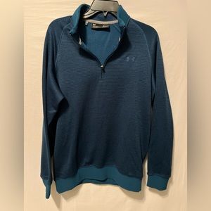 Under Armour 1/4 Zip Golf Sweater Striped Teal Sz‎ Large Loose Fit
